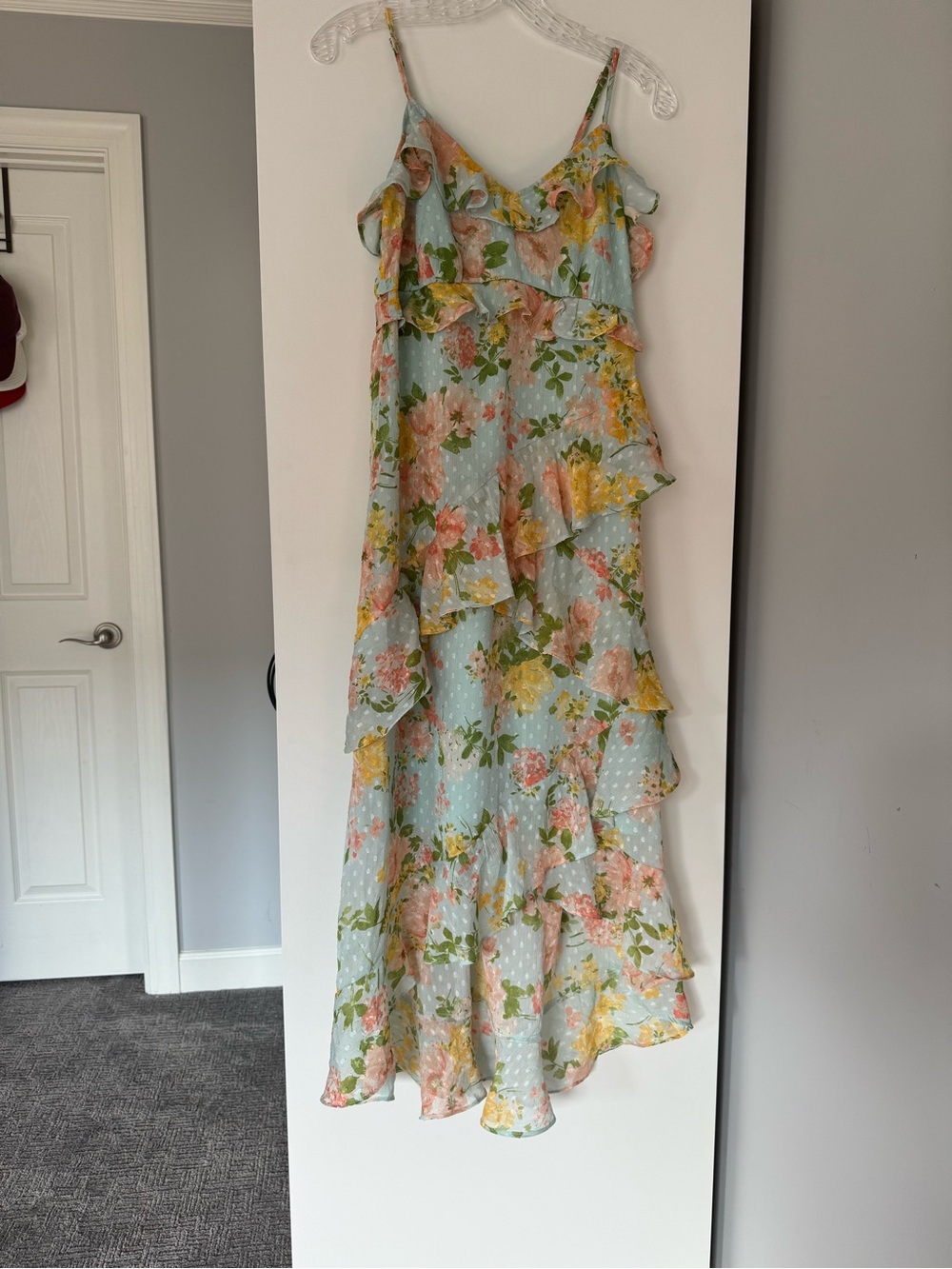 Pastel Floral Ruffle Midi Dress